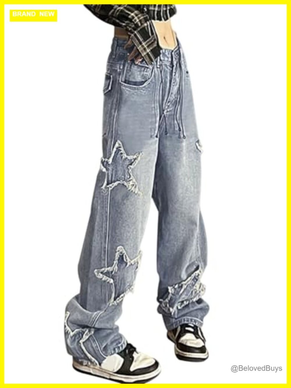 Y2K Baggy High Waist Star Patchwork Straight Leg Denim Jeans